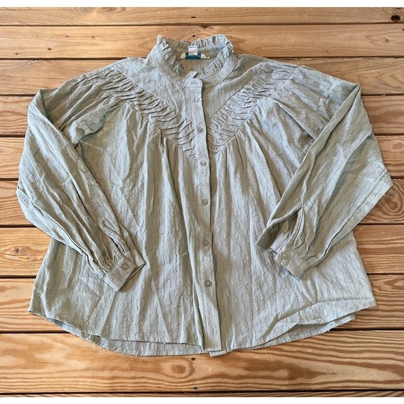 Sundance Button Front Blouse Size Medium Women’s Sage Mock Neck - Picture 1 of 7